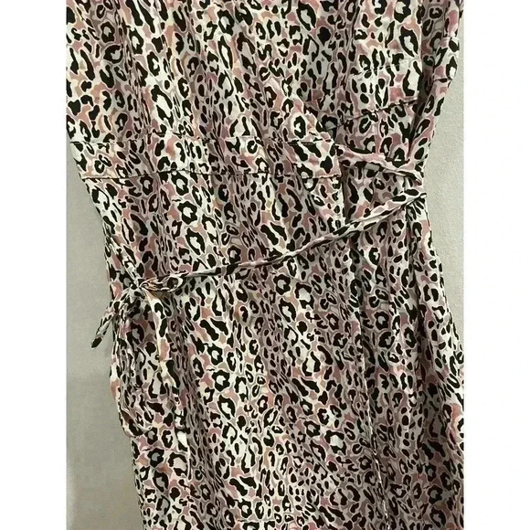 J.Crew Midi Wrap Dress S Small Soft Rayon Pink Leopard Tie Waist Work Office - Picture 5 of 8